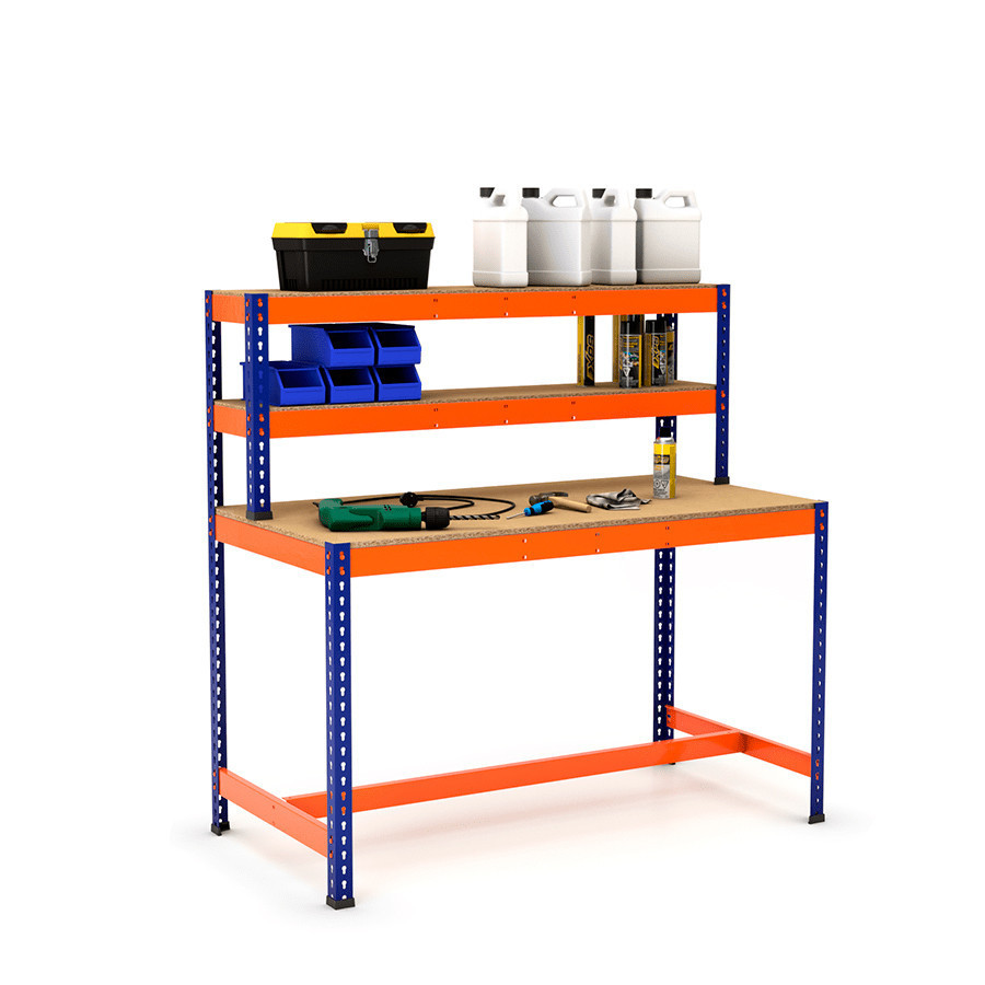 Mesa de trabajo con repisa y reposapiés