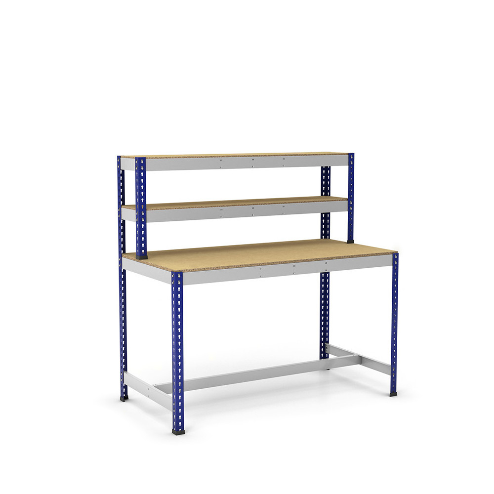 Mesa de trabajo con repisa y reposapiés
