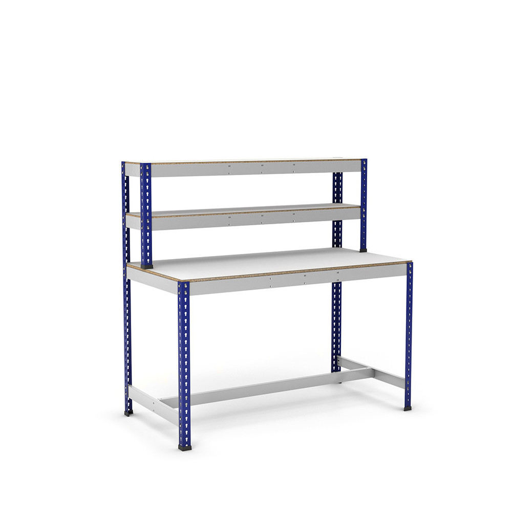 Mesa de trabajo con repisa y reposapiés