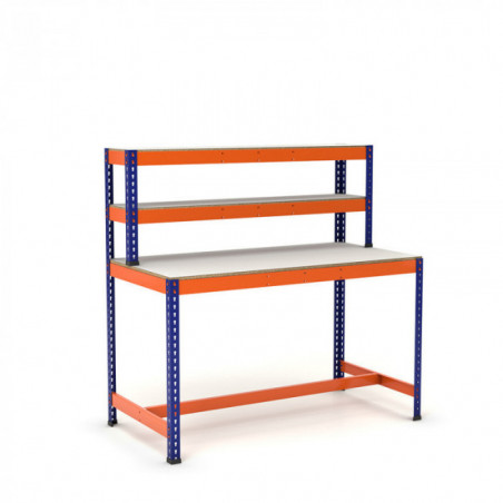 Mesa de trabajo con repisa y reposapiés