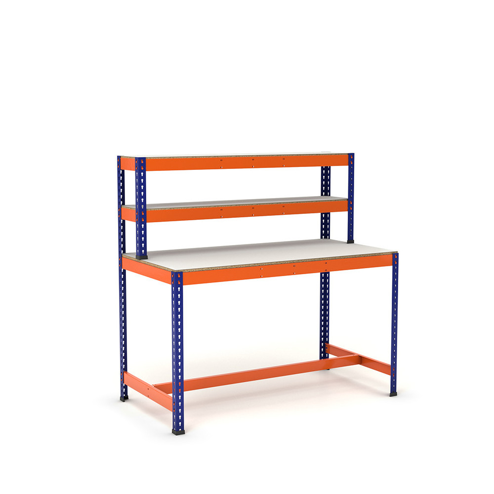 Mesa de trabajo con repisa y reposapiés