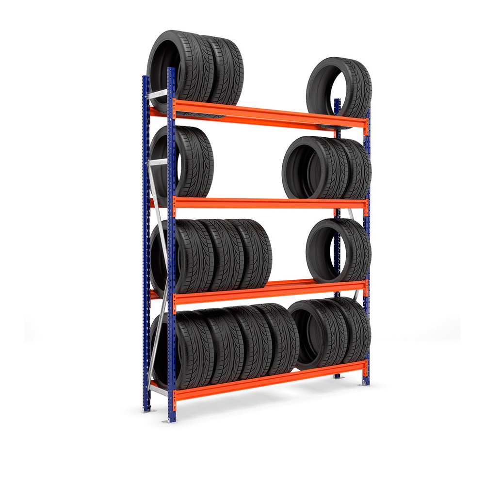 Estantería Picking neumáticos con carga azul y naranja