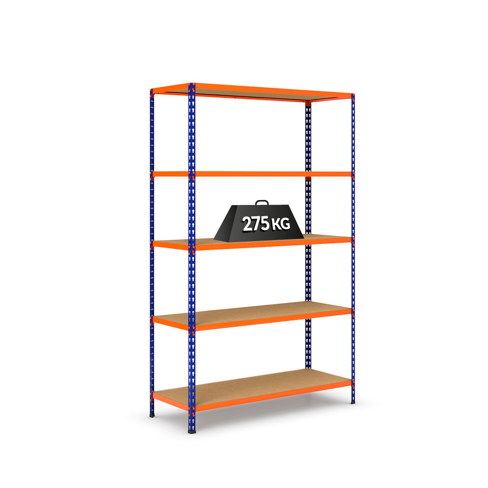 Estantería V-Max azul y naranja con baldas de aglomerado
