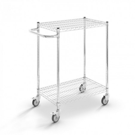 Carro de acero cromado asa horizontal y 2 niveles - Ruedas 100 mm