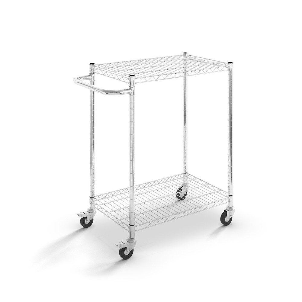 Carro de acero cromado asa horizontal y 2 niveles - Ruedas 75 mm