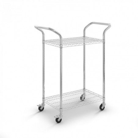 Carro de acero cromado asa vertical y 2 niveles - Ruedas 75 mm