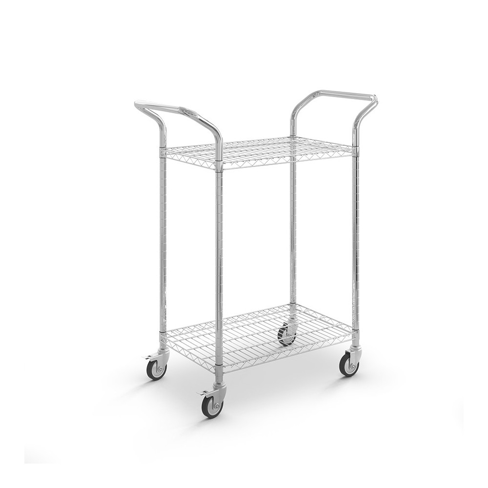 Carro de acero cromado asa vertical y 2 niveles - Ruedas 100 mm