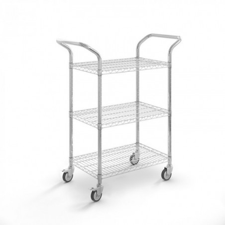 Carro de acero cromado asa vertical y 3 niveles - Ruedas 100 mm