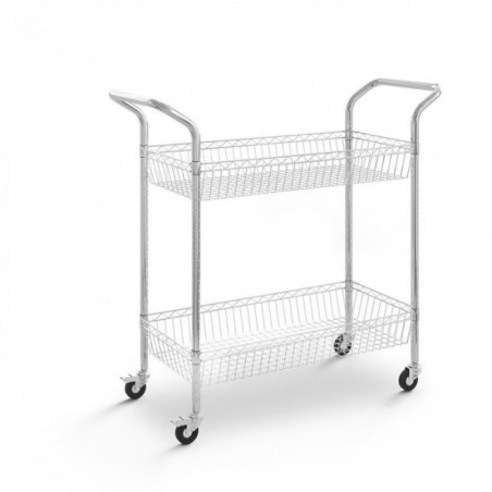 Carro de acero cromado con cesta y 2 niveles - Ruedas 75 mm