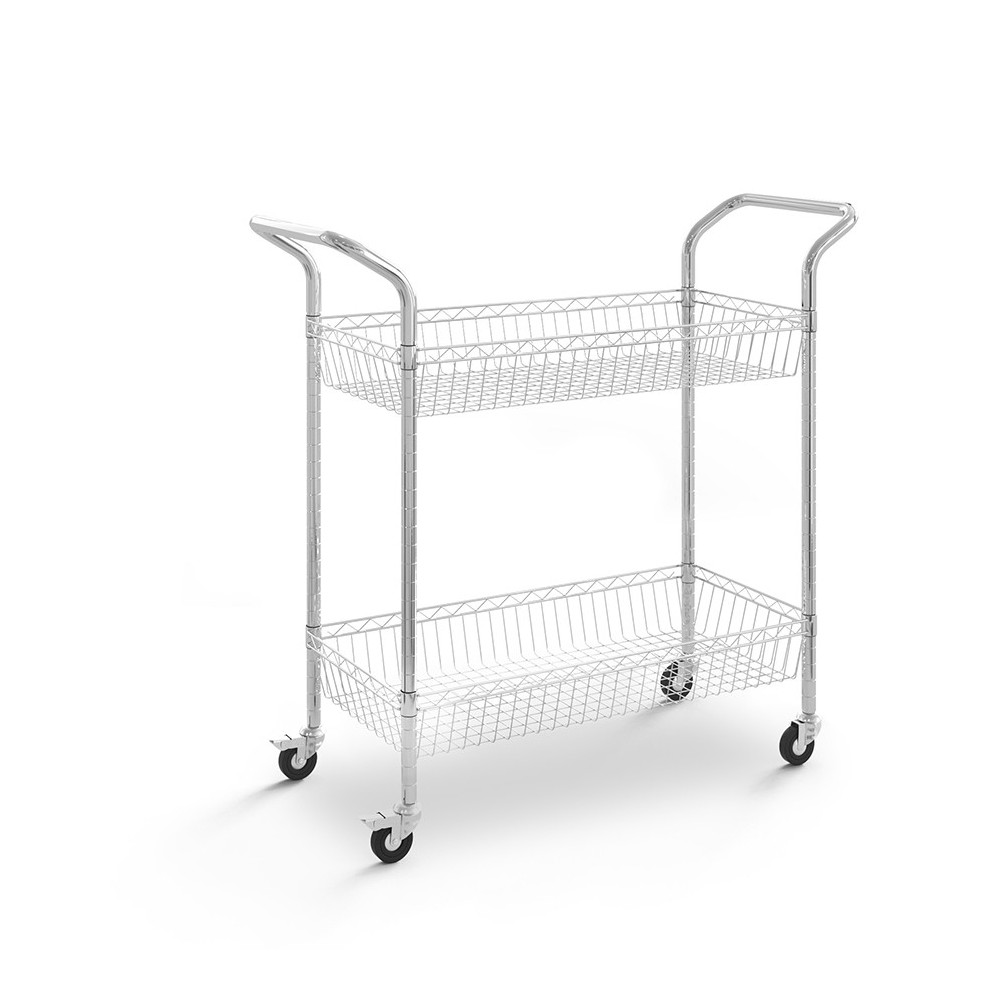 Carro de acero cromado con cesta y 2 niveles - Ruedas 75 mm