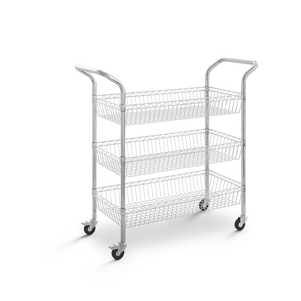 Carro de acero cromado con cesta y 3 niveles - Ruedas 75 mm