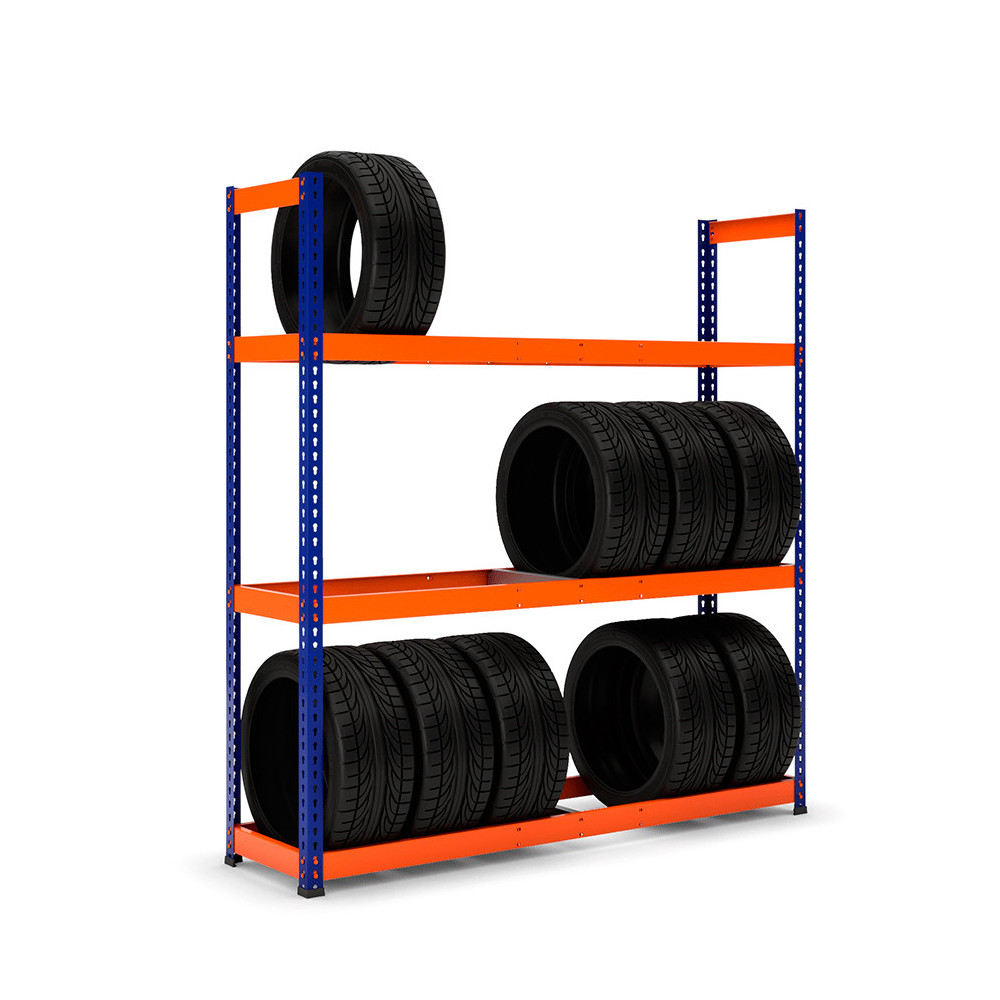 Estantería MaxPlus neumáticos con carga azul y naranja
